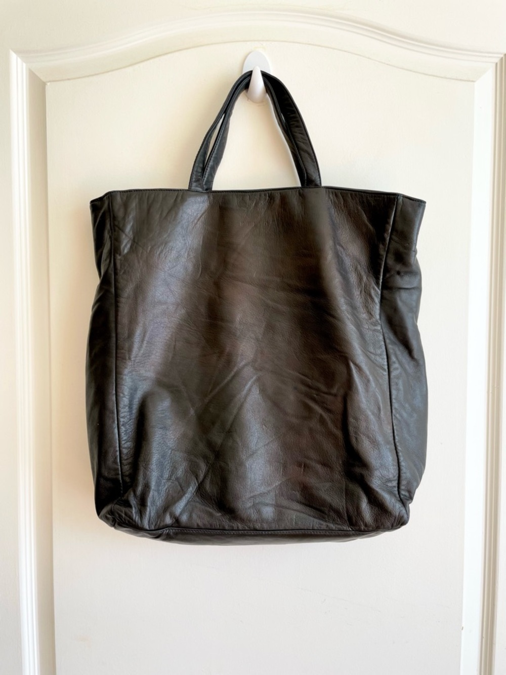Ruffo Research by Raf Simons Lambskin Leather Tote Bag Short Handle Black